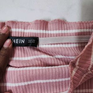 Off Shoulder Stretchable Striped Pink Crop Top