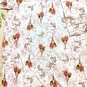 Kurta White Flower Print Design In Cotton