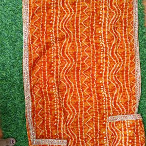 Orange Festive Kurti With Cotton Dupatta