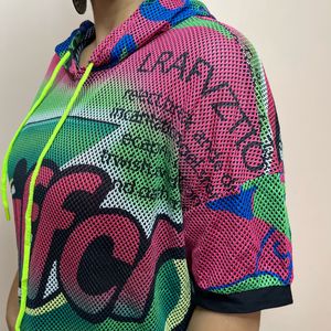 Netted Hoddie Top Multi Colour