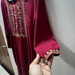 Beautiful Maroon Embroidered Ankle Length Kurta