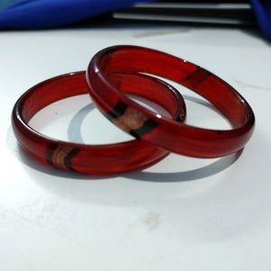 Red glass bangle pair