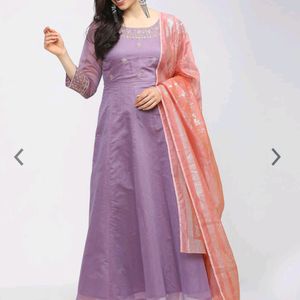 Chanderi Anarkali Kurti With Shawl