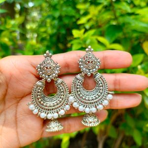 Trendy Silver Oxidized Hanging Earring