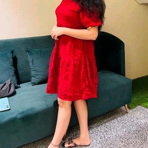 Puffed Sleeve Maroon Dress