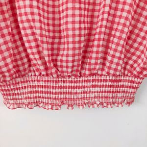 Korean imported red checker top