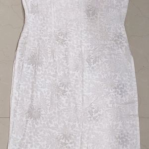 Straight White Kurti with Golden thread Motif Work