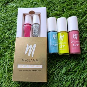 Pack Of 5 Myglamm Branded Nail Polish Includes One Matte And One Glitter Nailpolish