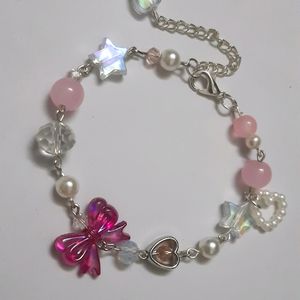 Pink Bow Beaded Bracelet