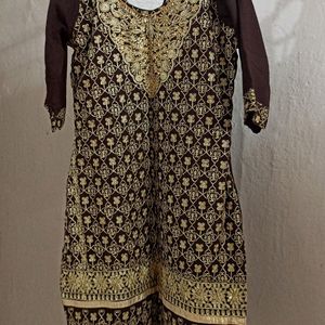 Brown Colour Embroidery Stone Work Dress