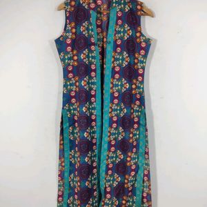 MD Sea Green Kurta With Printed Overcoat (Women)