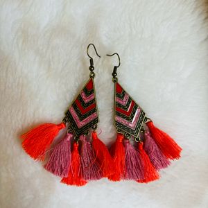 Pink Tassels Bohemian Earings