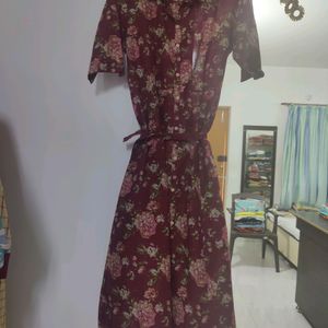 Cotton Maroon Dress Floral Print
