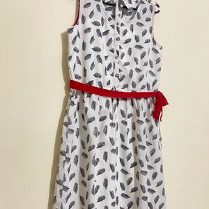 White & Red Designer Neck Dress