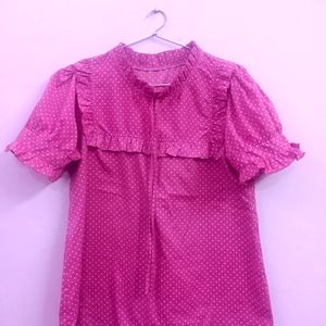 Rose Pink Korean Style Top With Fluff Sleeves