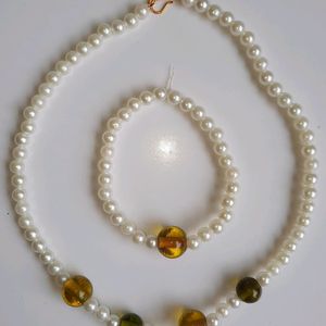 Combo Of Lemon Green Color Stones And Pearls Set