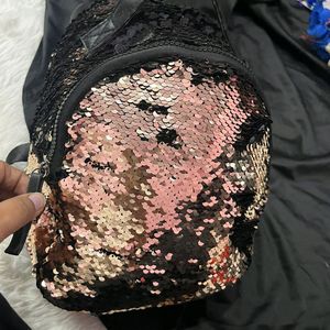 Sequin rose gold small backpack