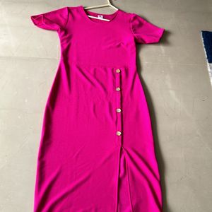 Fixed Price Pink Short Sleeves Midi With Slit