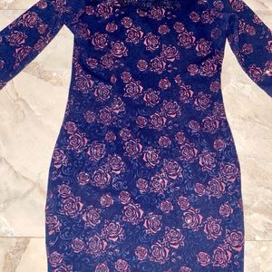 Deep Purple Sparkling Rose Pattern Slit Dress