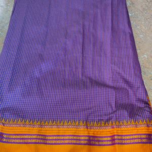 Purple Checks Saree With Yellow Border