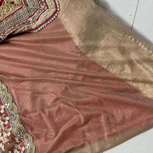 beautiful heavy saree in two colours red & cream