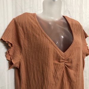 & Me Brown V Neck Top