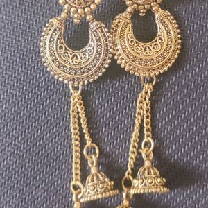 Golden Oxidised Chandbali With Latkan