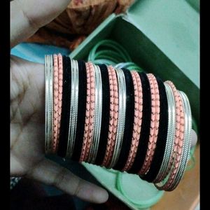 Velvet Bangles & Kach Bangle Set Combo