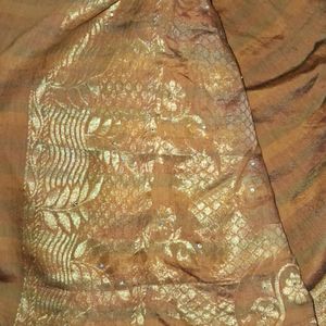 Cotton Silk Orange Multi Color Stripes Saree