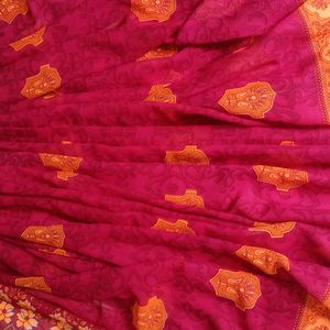 Rani Pink Saree Without Blouse