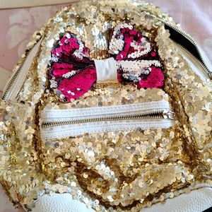 Sequin Backpack With Bow Golden And Red