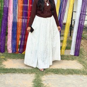 White Cotton Long Ethinic Skirt