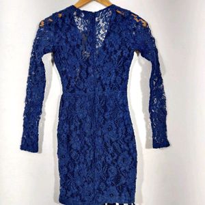 DIWALI SALE🎉Navy Deep Neck Lace Dress