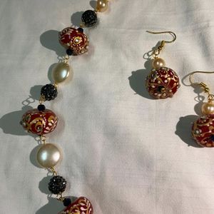 Royal Maroon Stone Pearl Work Jewllery Set