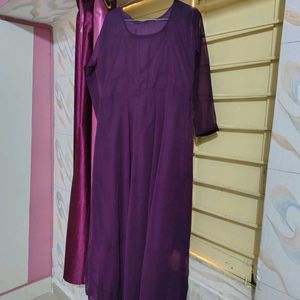 Purple Ethnic Gown Kurti With Dupatta