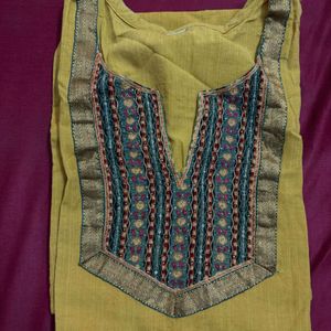 Mustard Kurta With Kutchi Embroidery