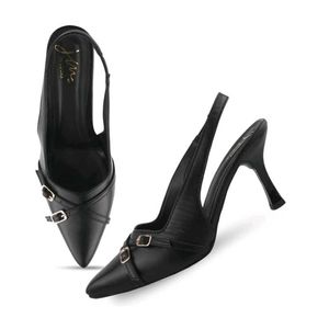 Black Buckel Stiletto Pointed Toe Heel