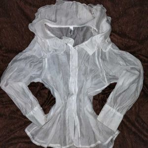 WHITE ADDI (TRANSPARENT) SHIRT WITH RUFFLED NECK