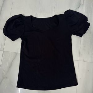 Black Casual Puff Sleeve Top