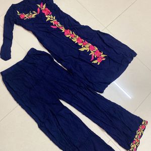 Navy Blue Embroidery Kurta Set