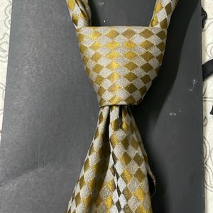 Koutons Golden Grey Checkered Tie Long Length