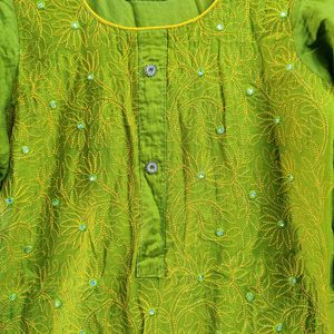 Green Yellow Thread Embroidery 3 Pcs Suit