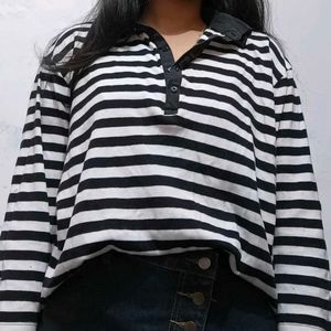 black n white striped oversized polo tshirt