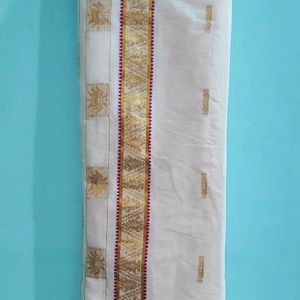 CREAM KERALA SAREE WITH ZARI DESIGNS