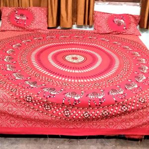 Bombay Hyies Cotton Fabric Red Designed Bed Sheet