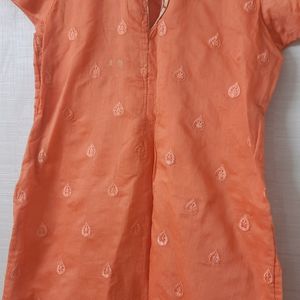 Stitched Peach Kurta with net Shawl