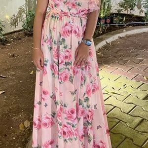 Pink Floral Off Shoulder Dress