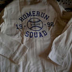 Retro White Baseball Zipper Jacket