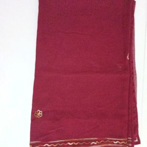 Chiffon Saree Maroon Dori Work