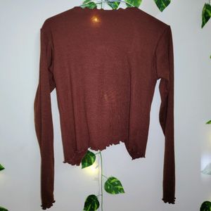 Front-Knot Full Sleeved Top (Brown)